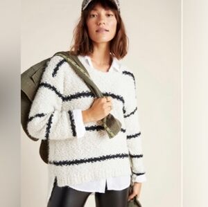 Amadi Via Antropoligie Women's Textured Cream and Black Striped Sweater